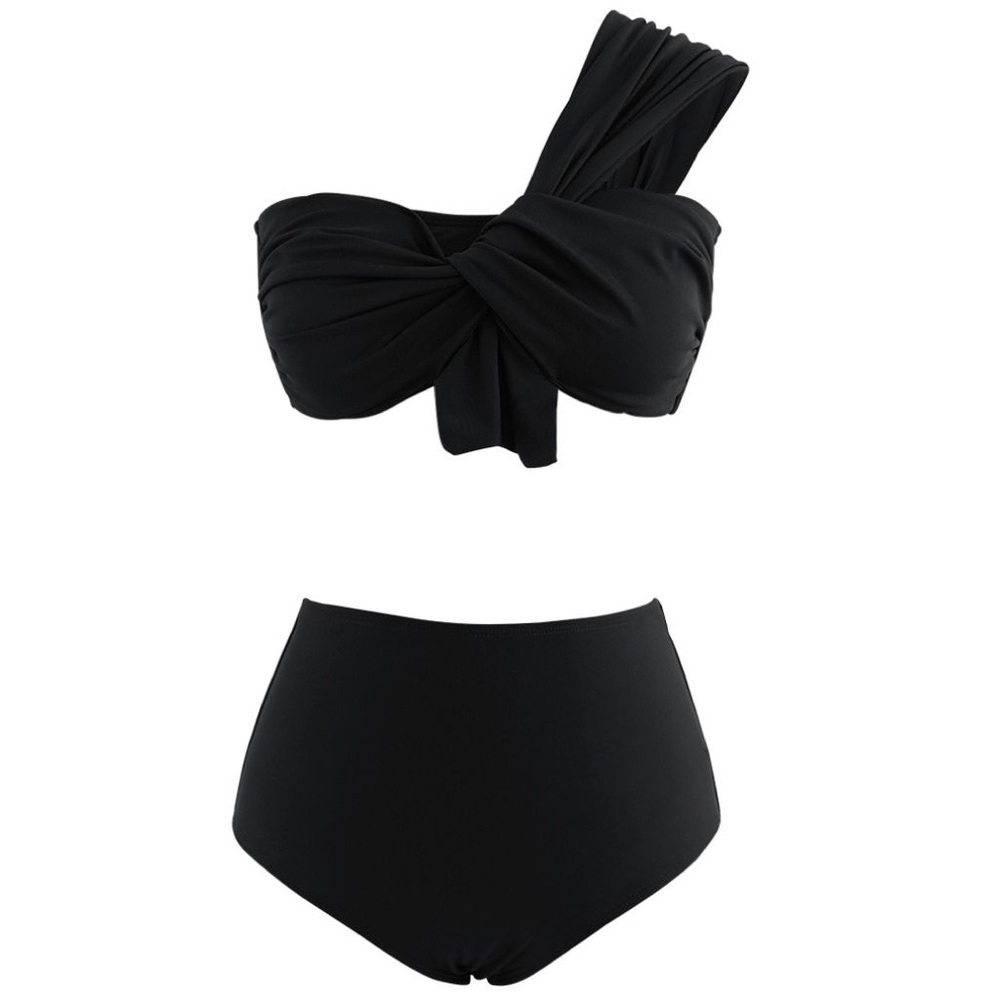 SWEET KNOT ONE-SHOULDER BIKINI SET IN BLACK NWT